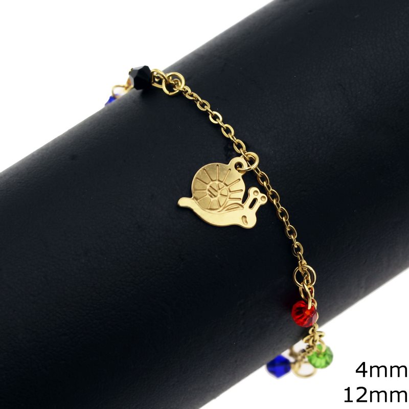 Stainless Steel Anklet with Crystals 4mm and Snail 12mm, 25cm