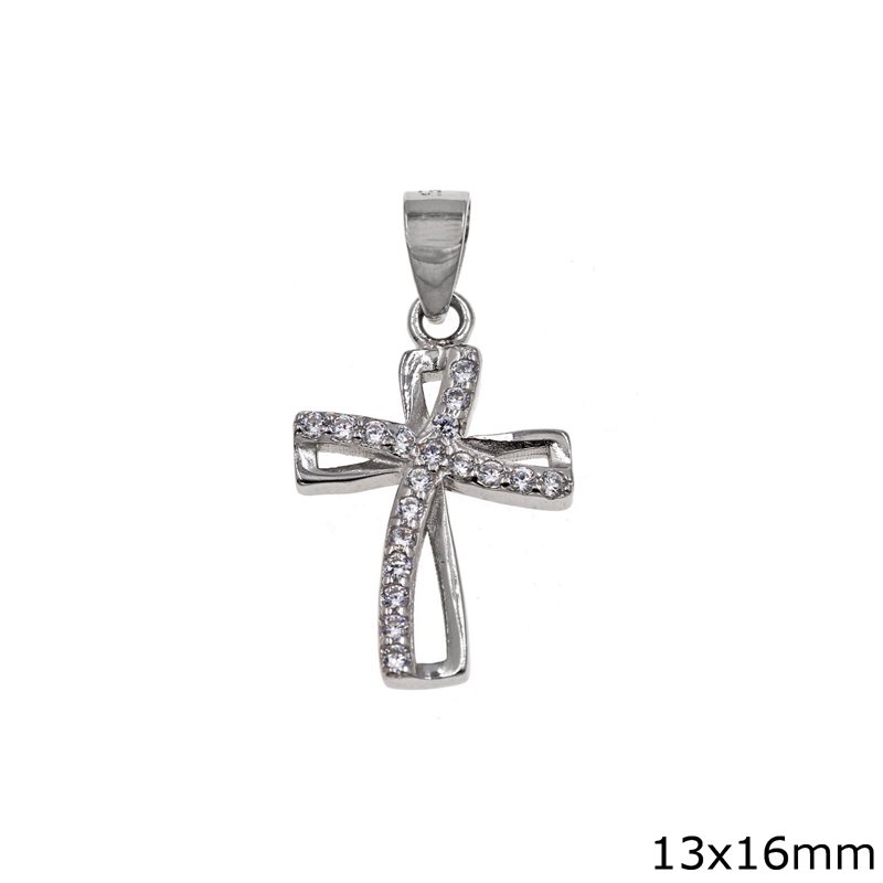 Silver 925 Pendant Cross with Zircon 13x16mm