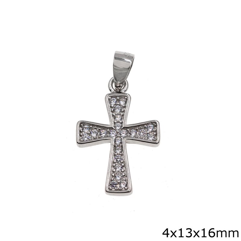 Silver 925 Pendant Cross with Zircon 4x13x16mm