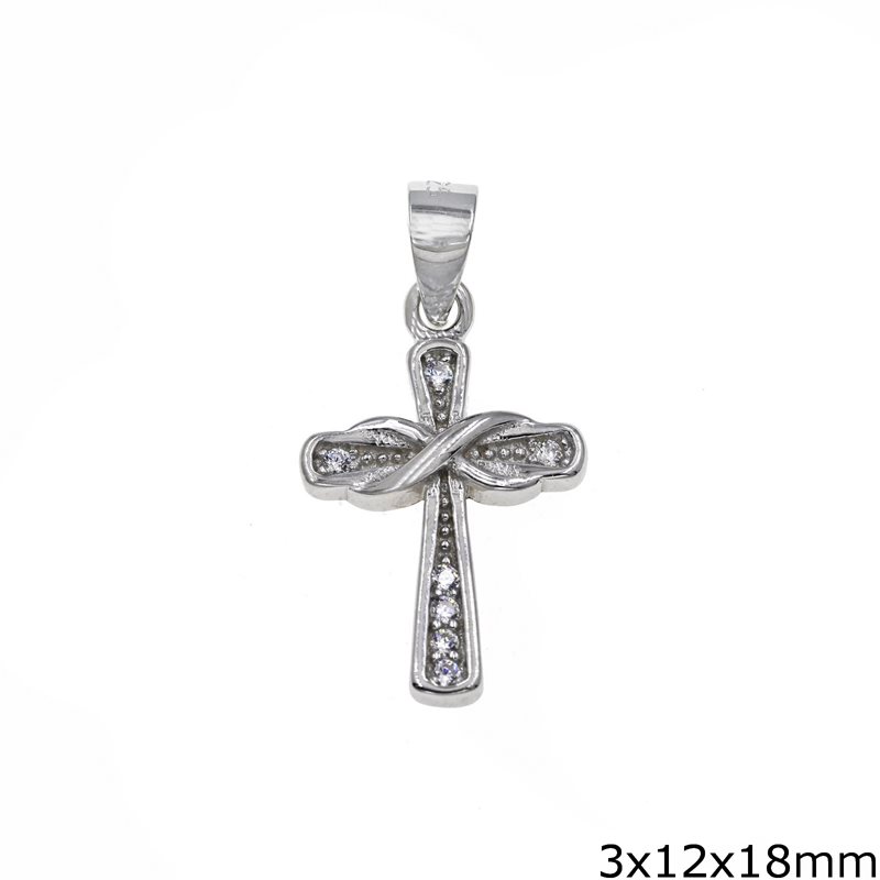 Silver 925 Pendant Cross with Ribbon and Zircon 3x12x18mm