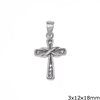 Silver 925 Pendant Cross with Ribbon and Zircon 3x12x18mm