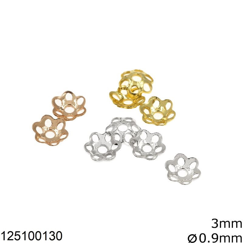 Silver 925 Lacy Cap 3mm with Hole 0.9mm