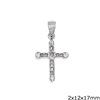 Silver 925 Pendant Cross with Round Edges and Zircon 2x12x17mm