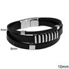 Stainless Steel Bracelet with Flat Imitation Leather Cords 4mm, 10mm & 8mm