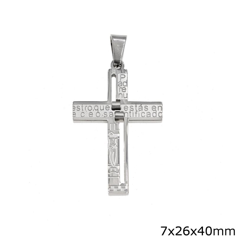 Stainless Steel Cross Pendant with Wishes  7x26x40mm