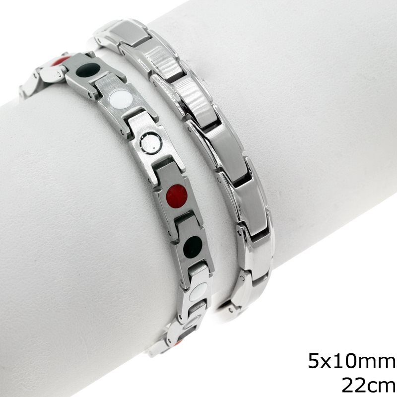 Stainless Steel Bracelet with Magnetic Plates and Satin Finish 5x10mm, 22cm