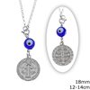 Silver 925 Round Car Amulet Double Sided Jesus with Cross and Evil Eye 18mm 12-14cm