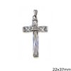 Silver 925 Pendant Cross with Zircon and Baguette 22x37mm