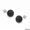 Silver 925  Earrings Ball with Rhinestones 10mm RHODIUM PLATED