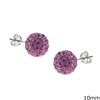 Silver 925  Earrings Ball with Rhinestones 10mm RHODIUM PLATED