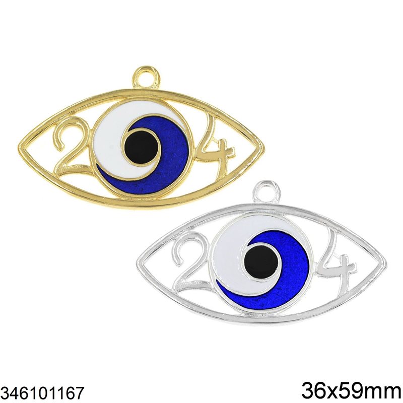 2024 New Years Lucky Charm Evil Eye with Enamel 36x59mm