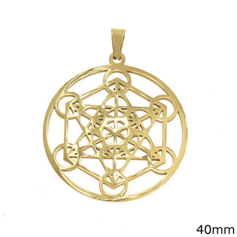 Stainless Steel Pendant Disk with Geometric Shapes 40mm
