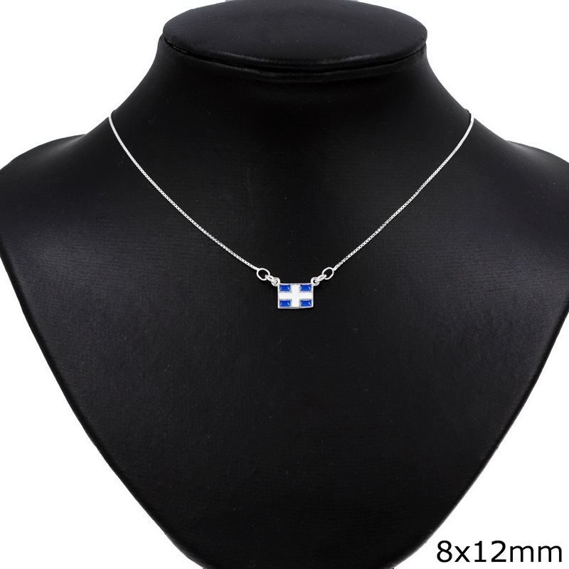 Silver 925 Necklace Greek Flag with Enamel 8x12mm