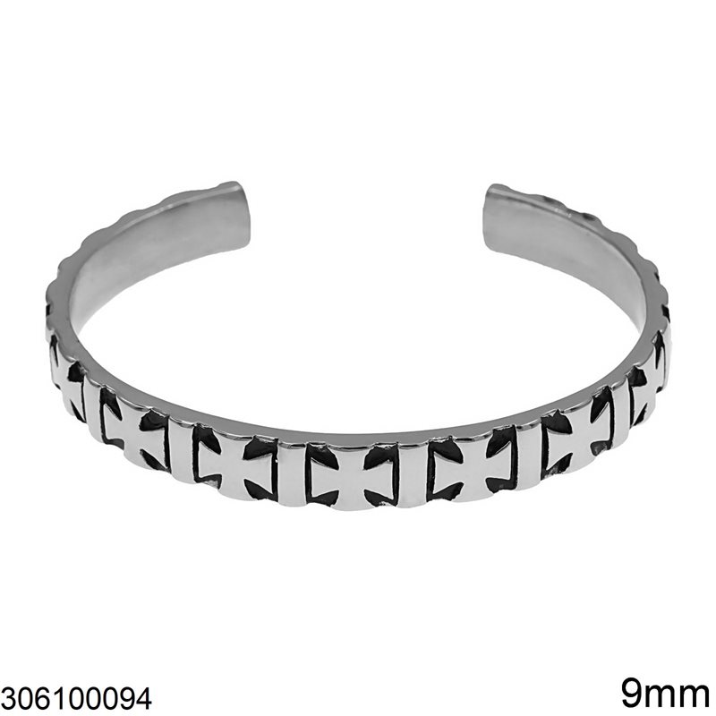 Stainless Steel Bracelet with Crosses Open 9mm