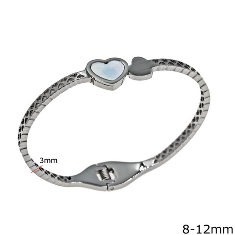 Stainless Steel Lacy Cuff Bracelet with Hearts 8-12mm