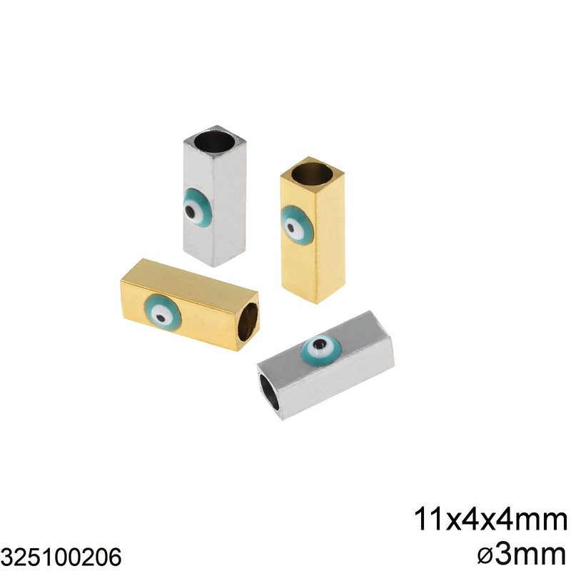 Σωληνάκι Ατσάλινο Τετράγωνο με Μάτι Σμάλτο 11x4x4mm και Τρύπα 3mm