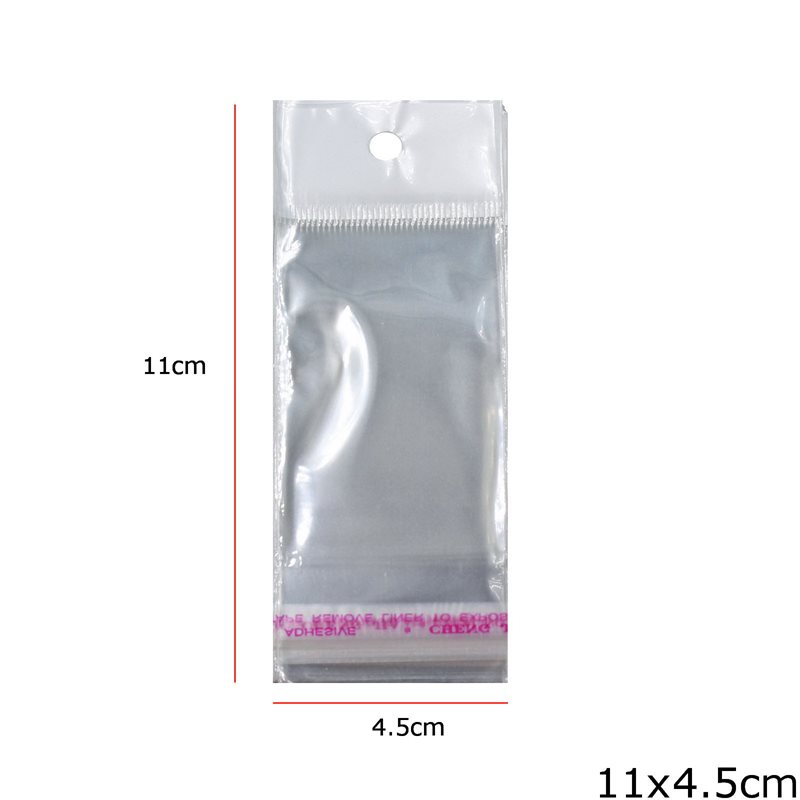 Transparent Plastic Packing Bag with Hang Hole & Sticker 11x4.5 cm 323pieces/100gr