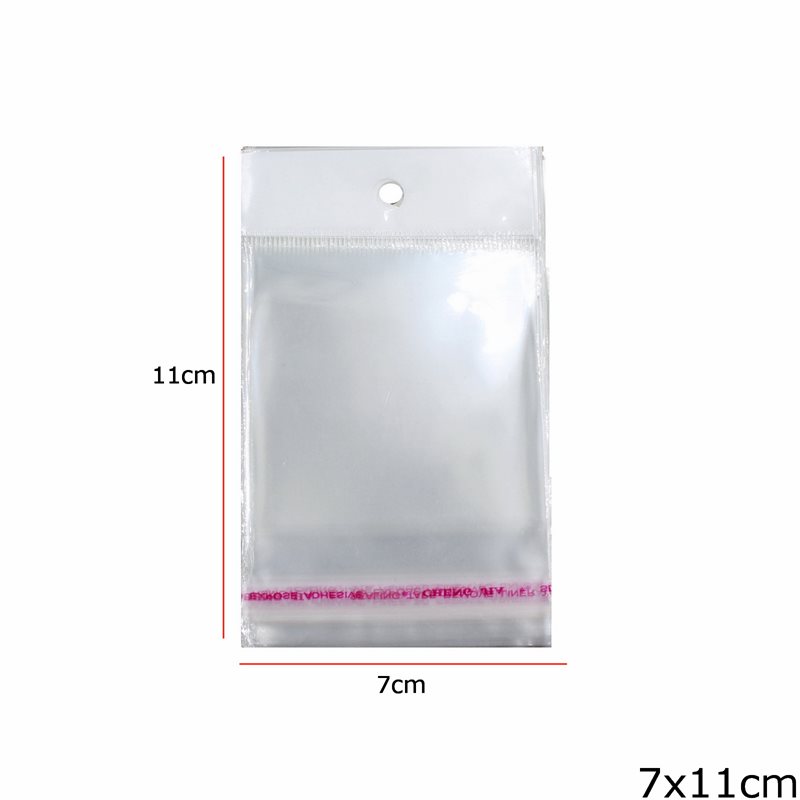 Plastic Transparent Packing Bag with Hang Hole & Sticker 7x11cm 225pieces/100gr
