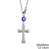 Stainless Steel Car Amulet Double Cross 20x33mm with Evil Eye,12-14cm