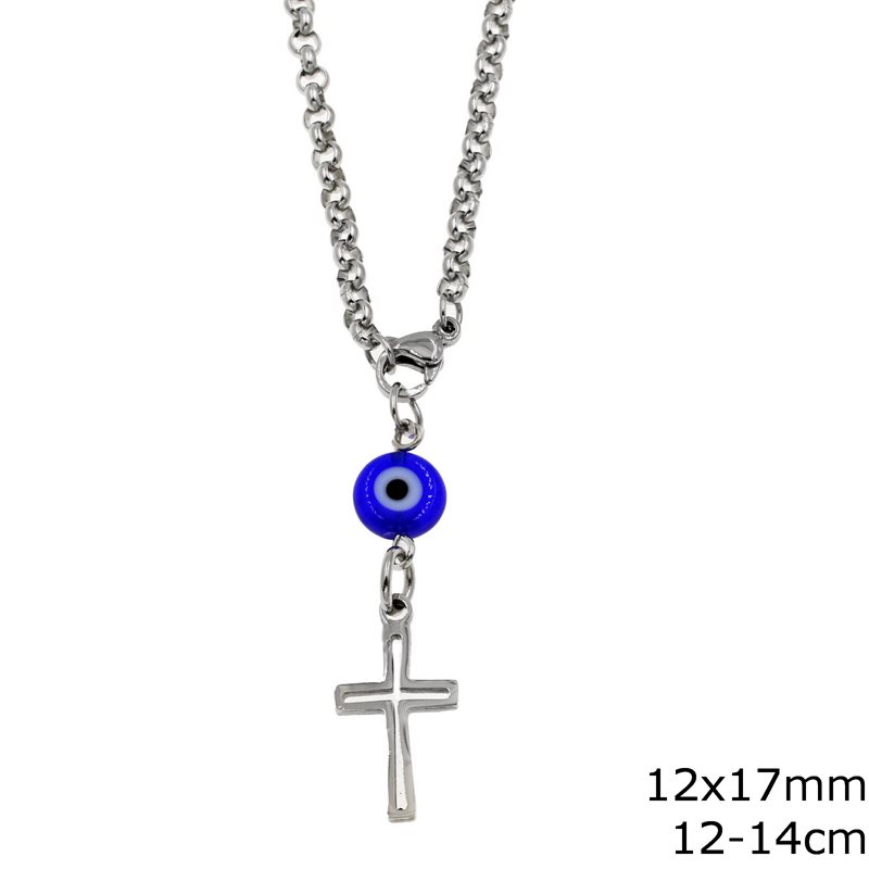 Stainless Steel Car Amulet Cross Outline 12x17mm with Evil Eye,12-14cm