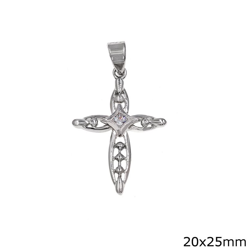 Silver 925 Pendant Cross Outline Style with Zircon 20x25mm