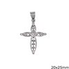 Silver 925 Pendant Cross Outline Style with Zircon 20x25mm