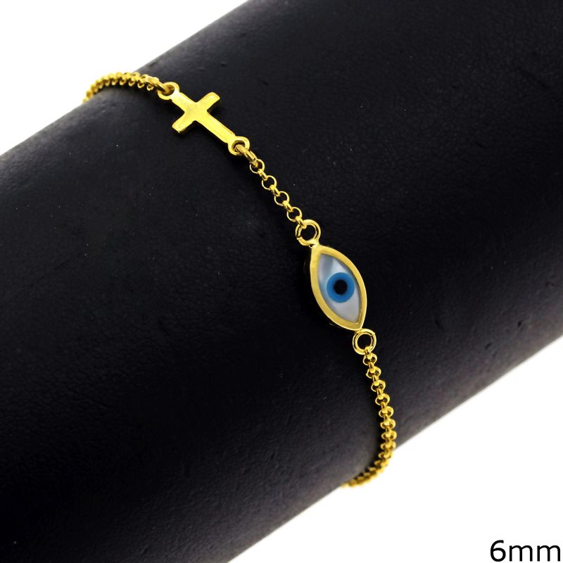 Silver 925 Bracelet Cross with Mop-Shell Evil Eye 6mm