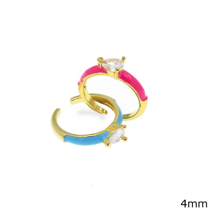 Brass Openable Ring with Pearshaped Zircon and Enamel 4mm 