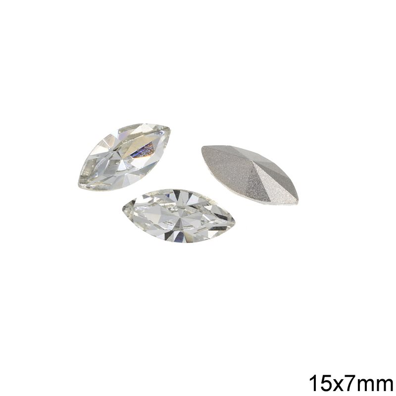 Glass Navette Stone 15x7mm, Crystal