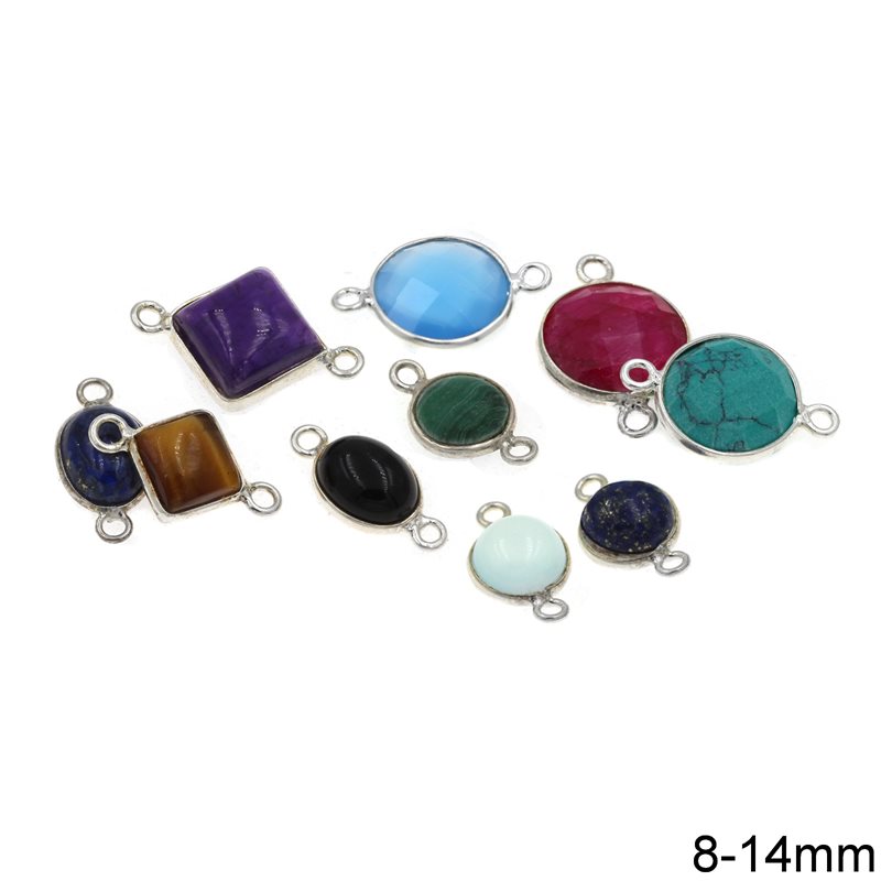 Silver 925 Bezel Spacer with Semi Precious Stones 8-14mm