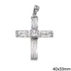 Silver 925 Pendant Cross with Zircon Baguette 40x33mm