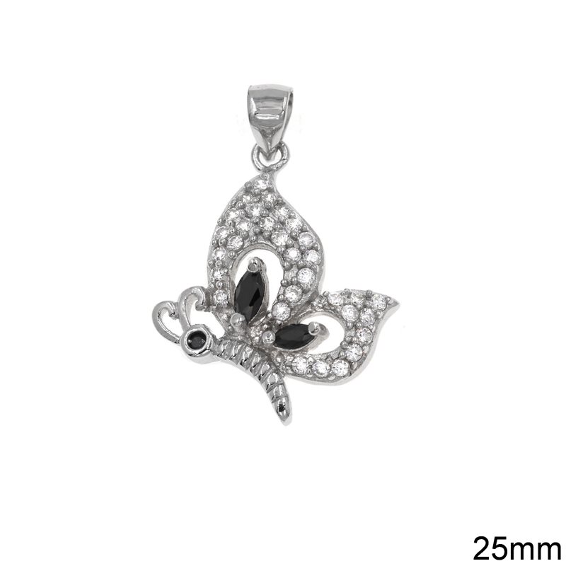 Silver 925 Pendant Butterfly with Zircon Two Tone 25mm