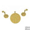 Stainless Steel Set Double Disk Pendant with Flowers 25mm and Earrings 13mm