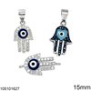 Silver 925 Pendant & Spacer Hamsa with Zircon and Evil Eye 15mm