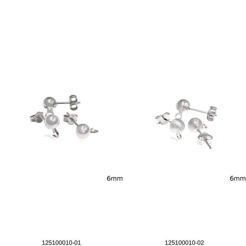 Silver 925 Round Stud Earring with Ball 6mm with Loop  