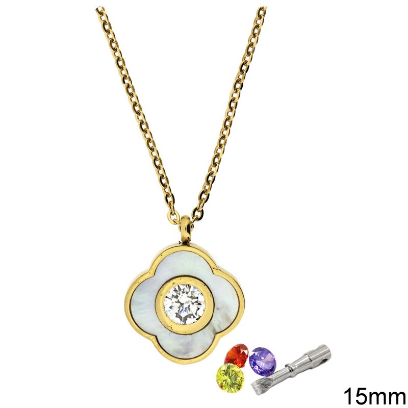 Stainless Steel Necklace Cross MOP with Changeable Stone 15mm