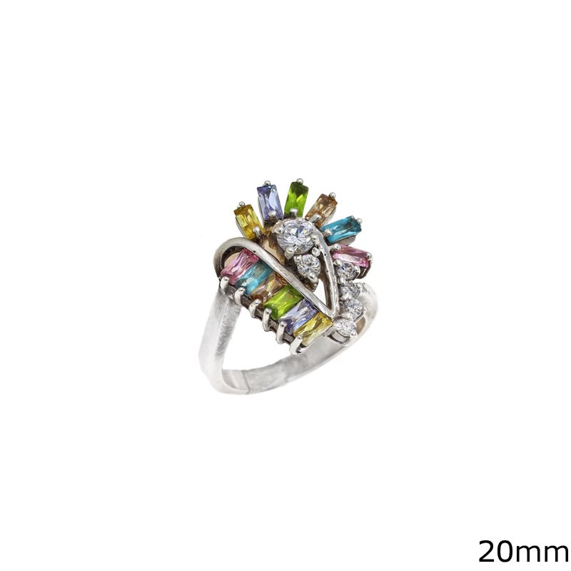 Silver 925 Ring with Zircon and Baguette 20mm
