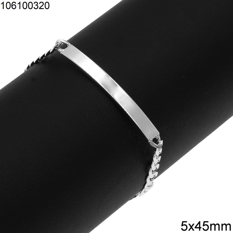Silver 925  Bracelet with Tag 5x45mm and Gourmette Chain 20CM