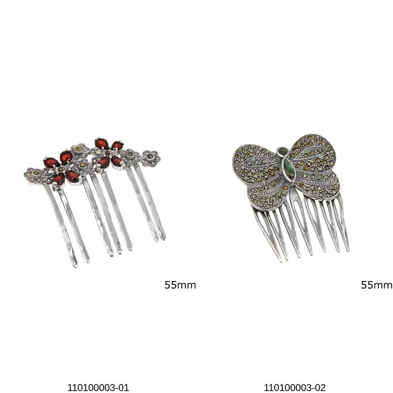 Silver 925 Decorative Comb with Marcasite 55mm