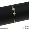 Silver 925 Bracelet Cross 7x16mm with Target and Zircon 9mm