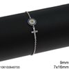 Silver 925 Bracelet Cross 7x16mm with Target and Zircon 9mm