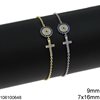 Silver 925 Bracelet Cross 7x16mm with Target and Zircon 9mm