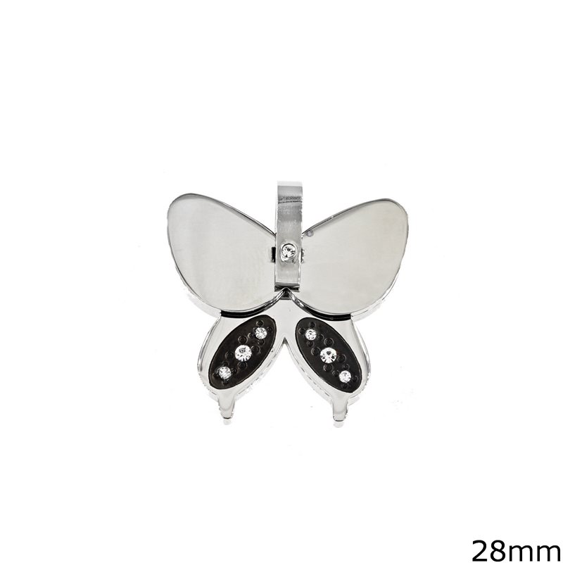 Stainless Steel Pendant Buttefly with zircon 28mm